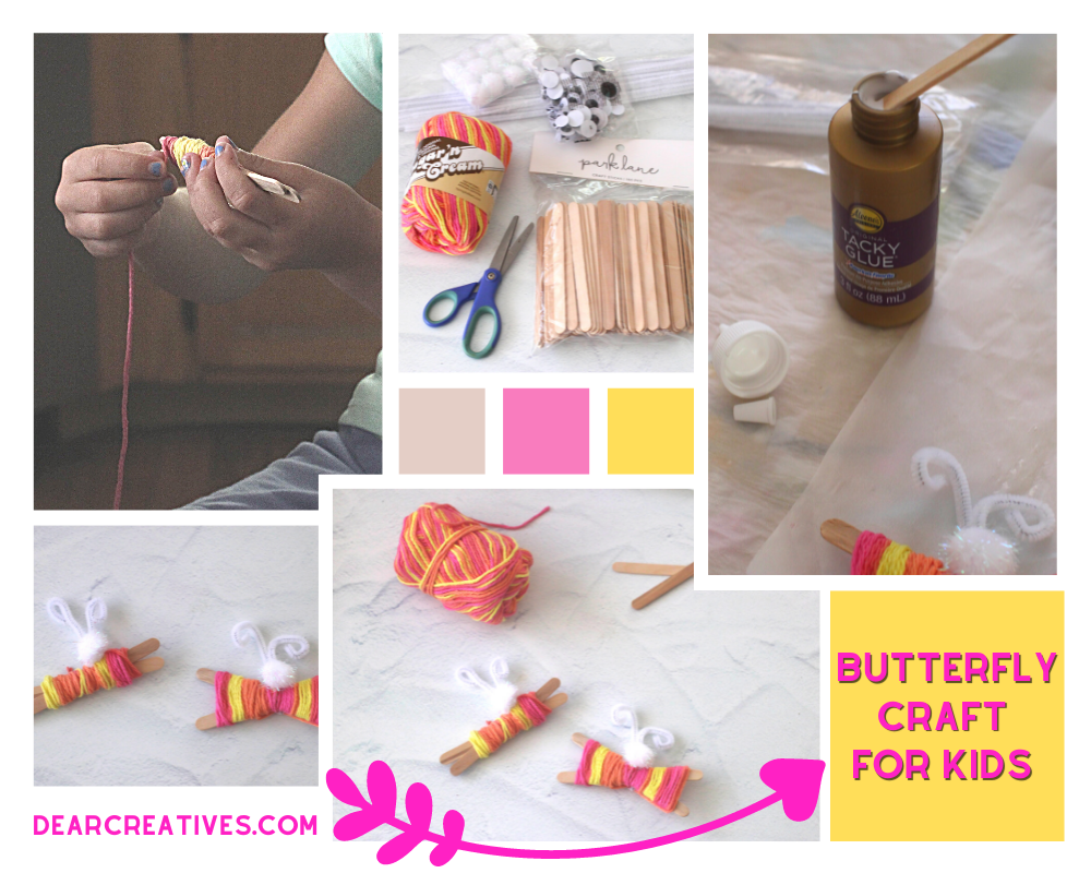 Butterfly Craft With Popsicle Sticks And Yarn - Dear Creatives