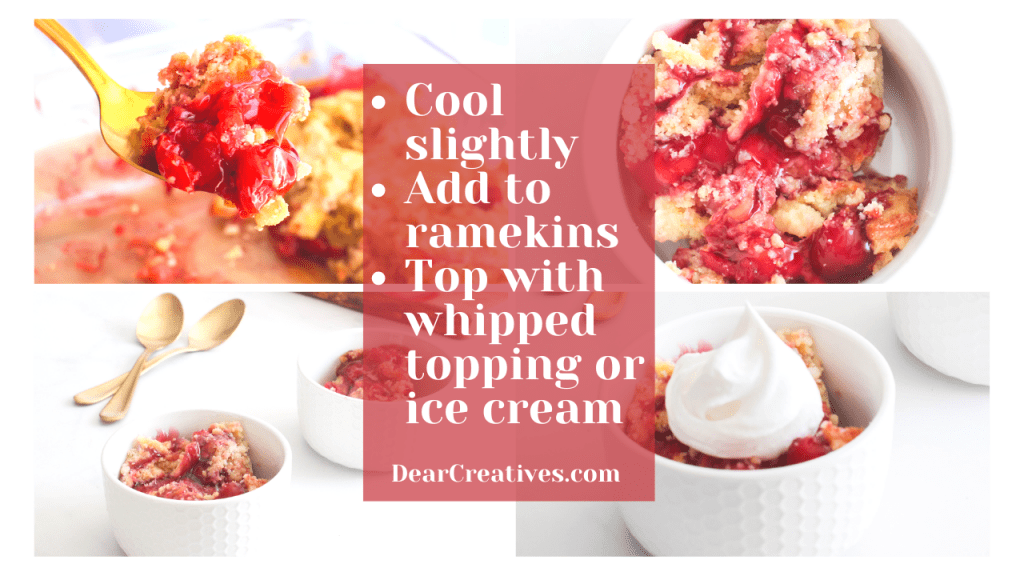 Steps for adding the topping to cherry dump cake - DearCreatives.com