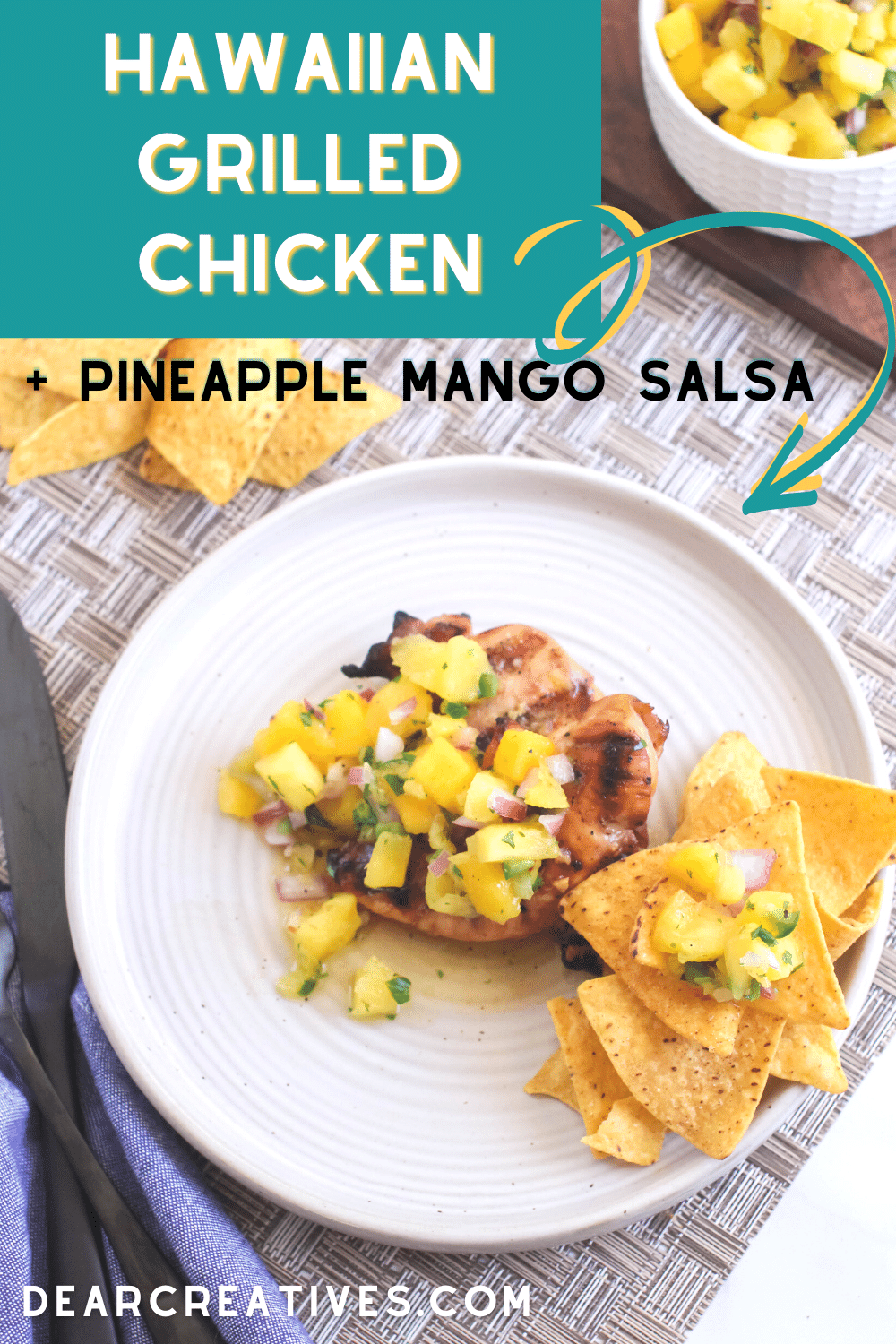 Hawaiian Grilled Chicken - This is one easy and tasty recipe that is so flavorful! First, make the Hawaiian Marinade For Grilled Chicken and grill it. & make Pineapple Mango Salsa to serve with the grilled chicken. See the easy steps and recipes and have grilled chicken tonight! DearCreatives.com