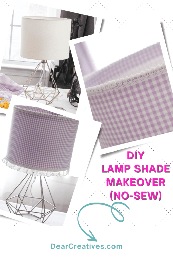 DIY lamp shade makeover (No-Sew) - How to cover a lampshade in fabric. This is an easy no-sew upcycle lampshade project! Get the how-to at DearCreatives.com