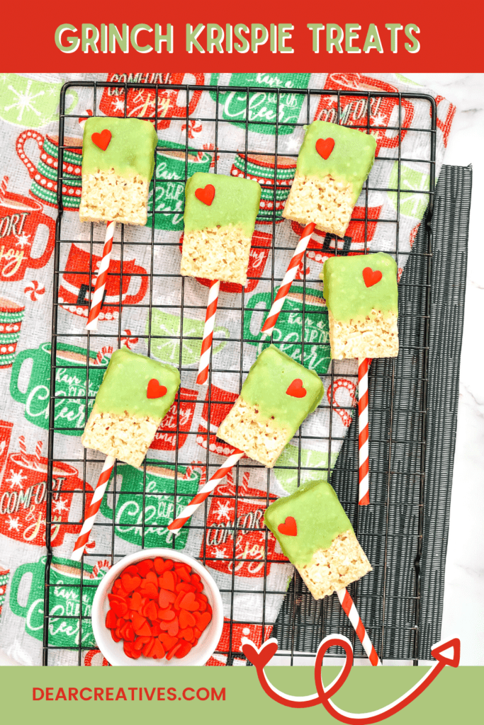 Grinch Rice Krispie Treats - Christmas Rice Krispie Treats Idea - See how easy it is to make Grinch Krispie Treats. Fun and festive holiday ideas. DearCreatives.com