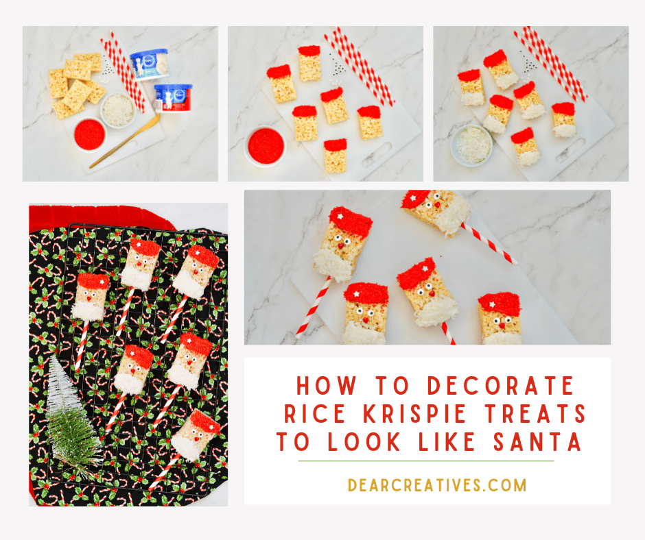 How To Decorate Rice Krispie Treats To Look Like Santa. See how to make these Christmas Rice Krispie Treats - DearCreatives.com