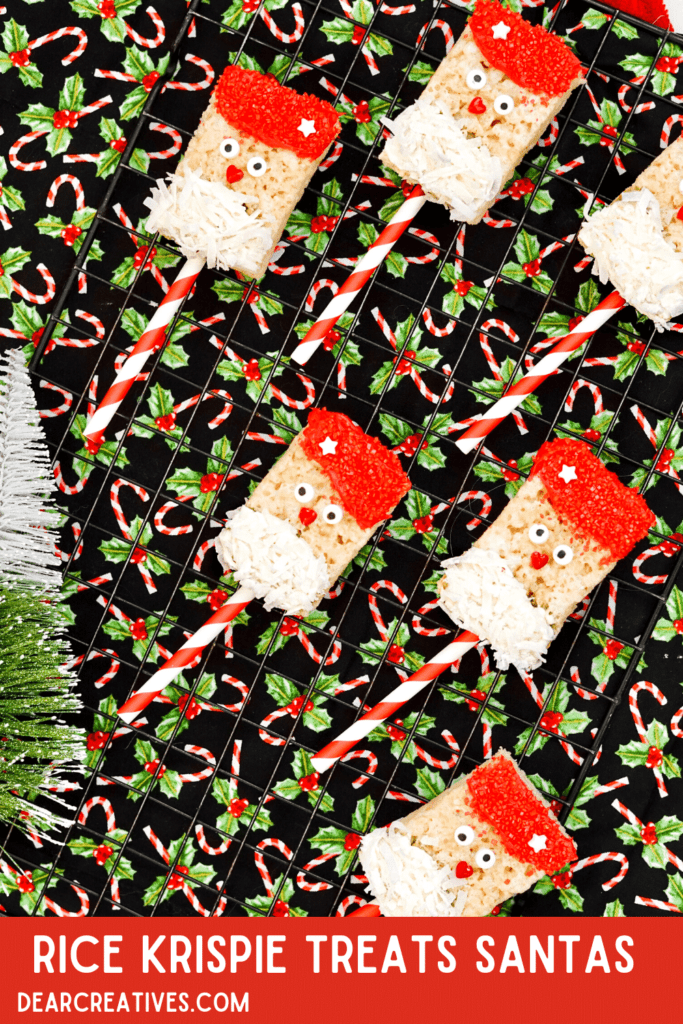 Rice Krispie Santa Treats - Christmas Rice Krispie Treats - See how easy it is to make Krispie treats look like Santa. Delightful, fun for the holidays! DearCreatives.com