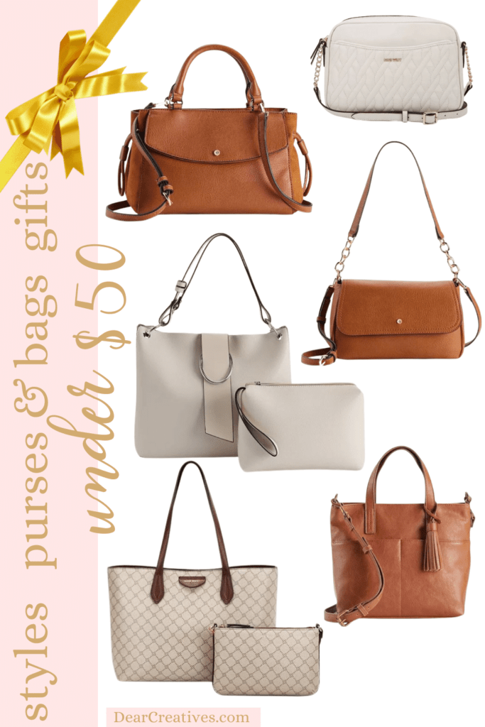 Purses, Handbags and Totes Under $50 Make great gifts for her. See all the styles plus how to get an extra 15% off ! Christmas gift ideas for her -DearCreatives.com