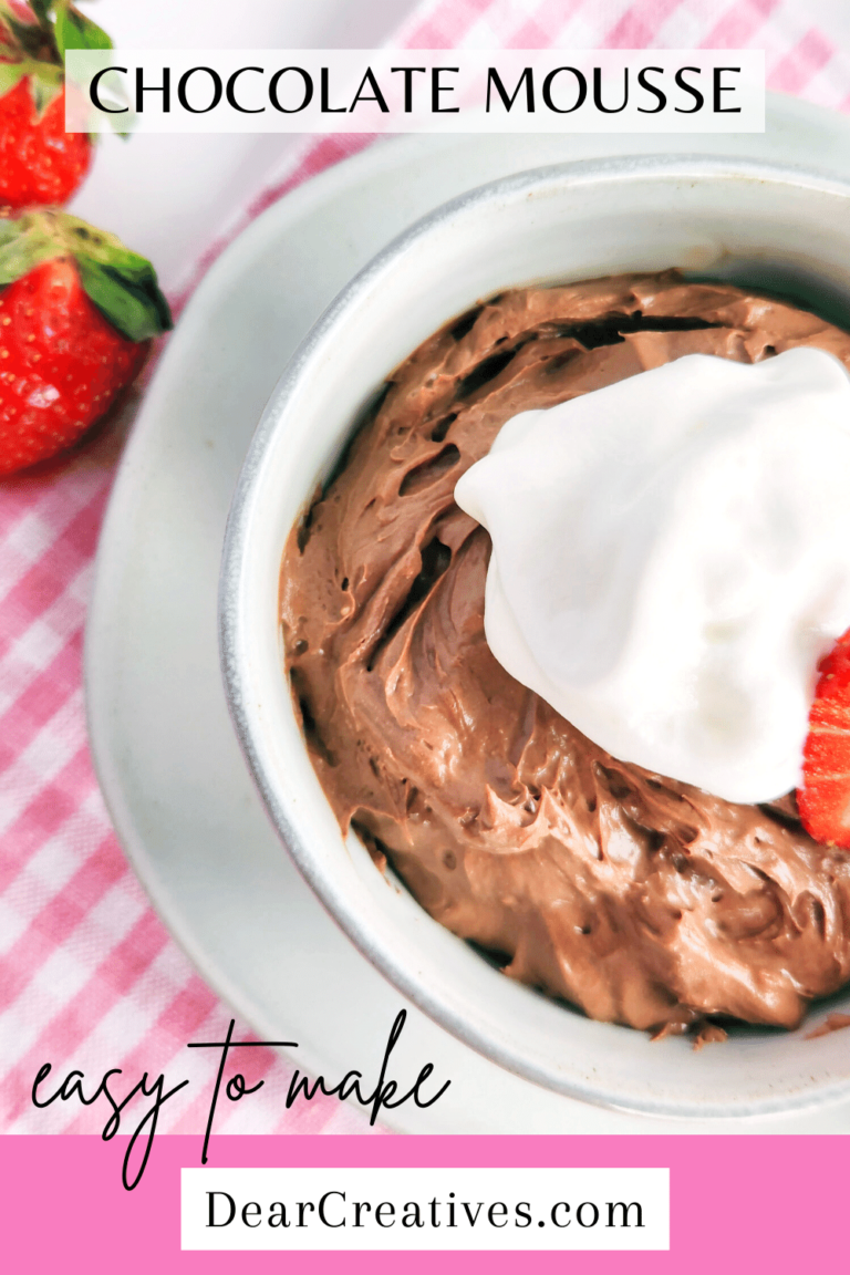 Chocolate Mousse - Easy to make, 4 ingredients, no eggs... Get the recipe for chocolate mousse at DearCreatives.com