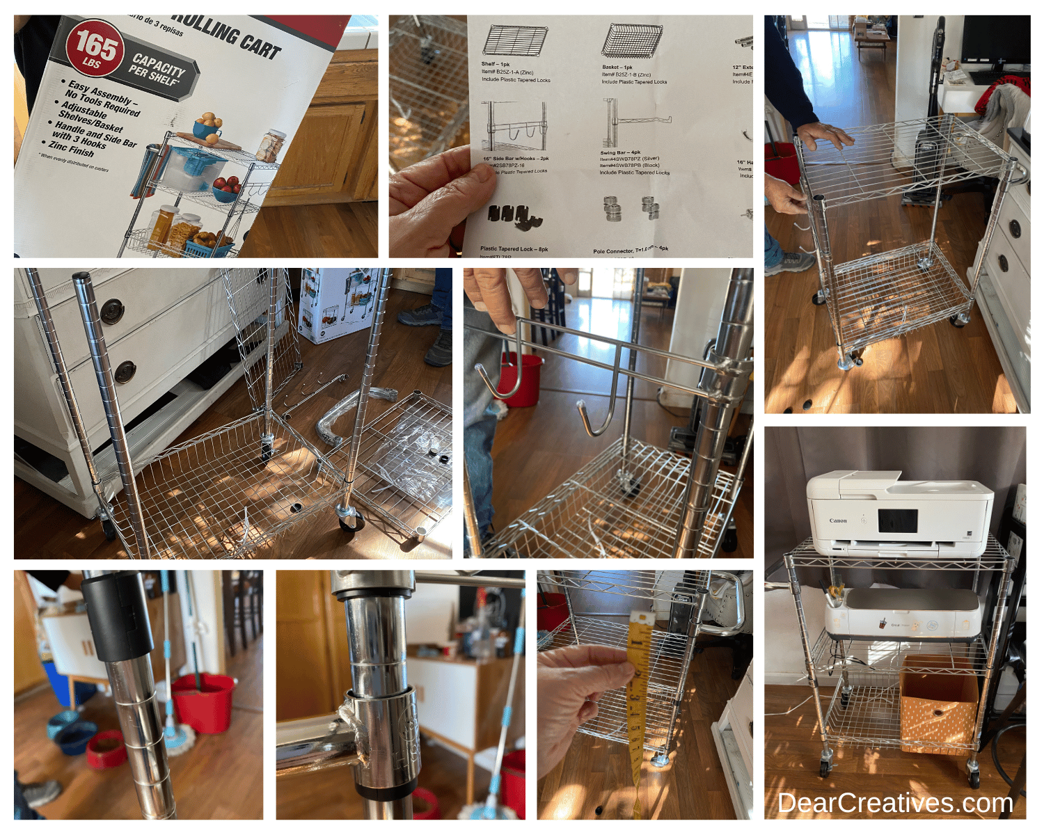 olling Cart - Assembling the 3-tiered shelf rolling cart - This can be used for home storage and craft room storage. Sturdy, functional, able to lock it in place or move it... DearCreatives.com