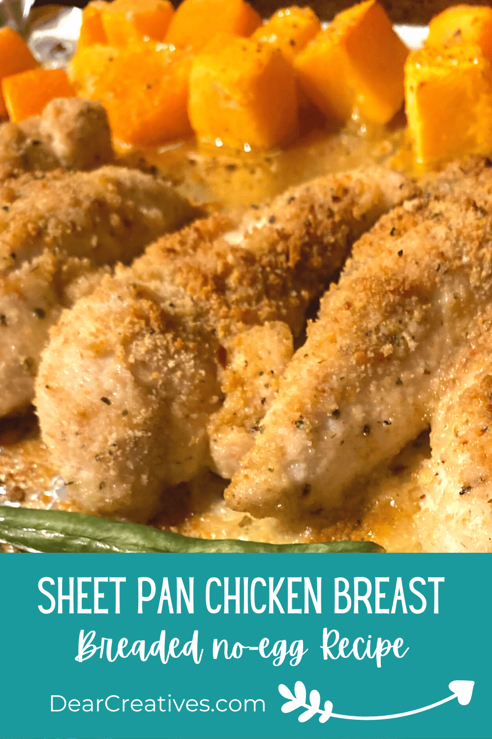 Sheet Pan Breaded Chicken Breasts - Make this with or without vegetables at the same time. Get the Recipe at DearCreatives.com
