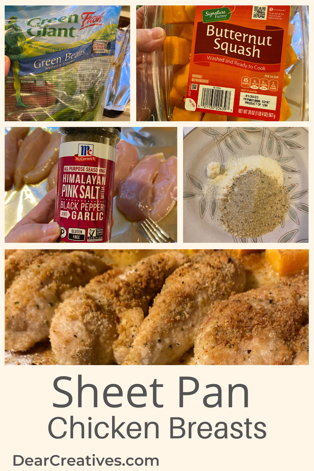 Sheet Pan Chicken Breasts - recipe and instructions for how to make breaded chicken in the oven. DearCreatives.com