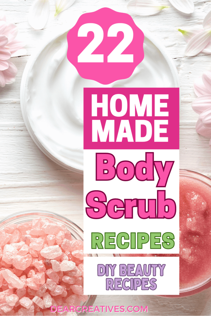 
22 homemade body scrub recipes to make for yourself or to make DIY beauty gifts. See all the DIY beauty recipes at DearCreatives.com