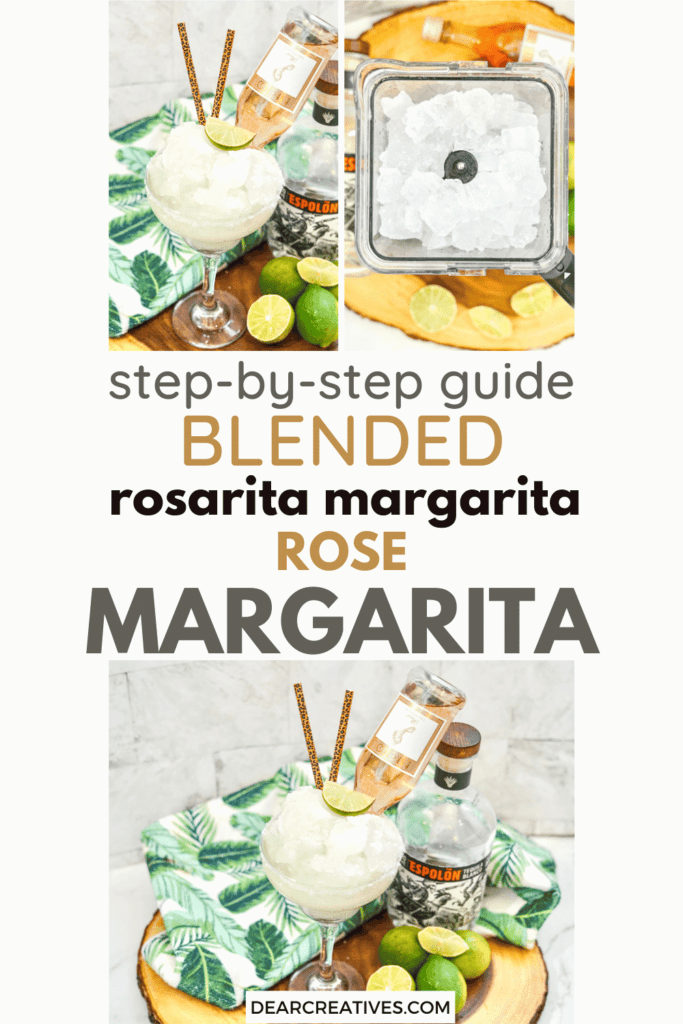Blended Margarita With Rose - Rosa Rita Margarita Recipe. Easy and tasty cocktail. Get this Rose Margarita recipe plus drink recipes at DearCreatives.com