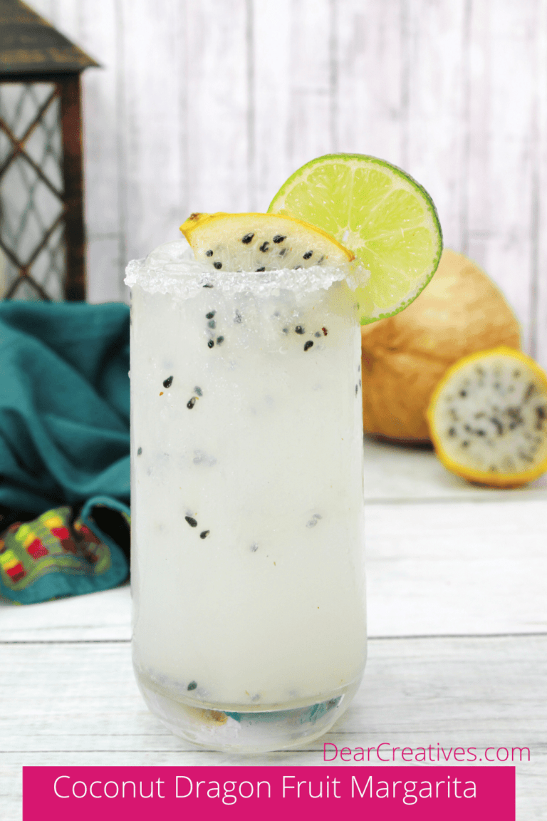 Coconut Dragon Fruit Margarita - a delicious cocktail that is tropical flavored. Shaken Coconut Margarita drink recipe with dragon fruit - DearCreatives.com