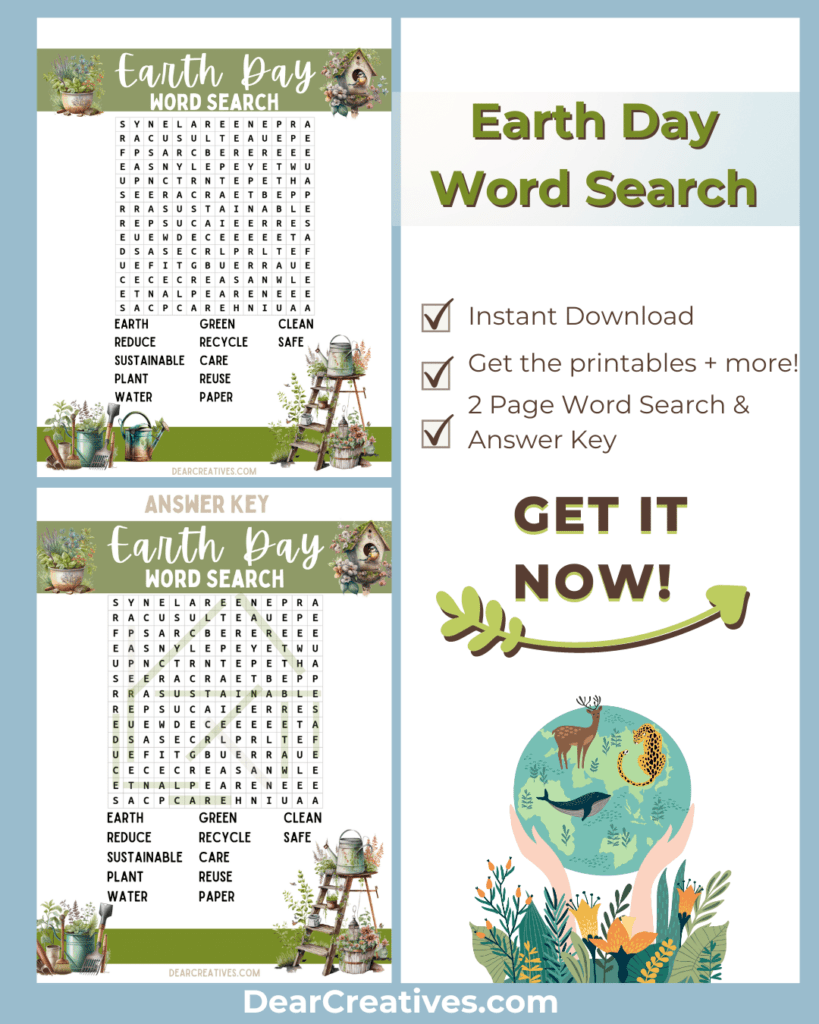 Earth Day Word Search Printable With Answer Key -©2023 DearCreatives.com