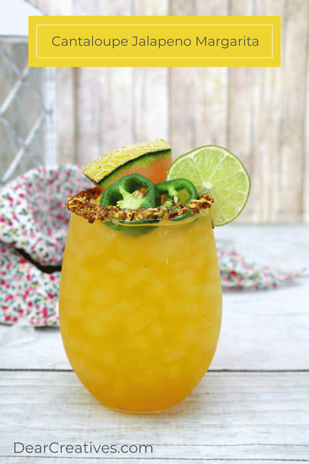 Cantaloupe Jalapeno Margarita - Shake up a cantaloupe margarita by adding jalapeno to it! Make this tasty margarita recipe to enjoy in the spring, summer... Get the drink recipe at DearCreatives.com
