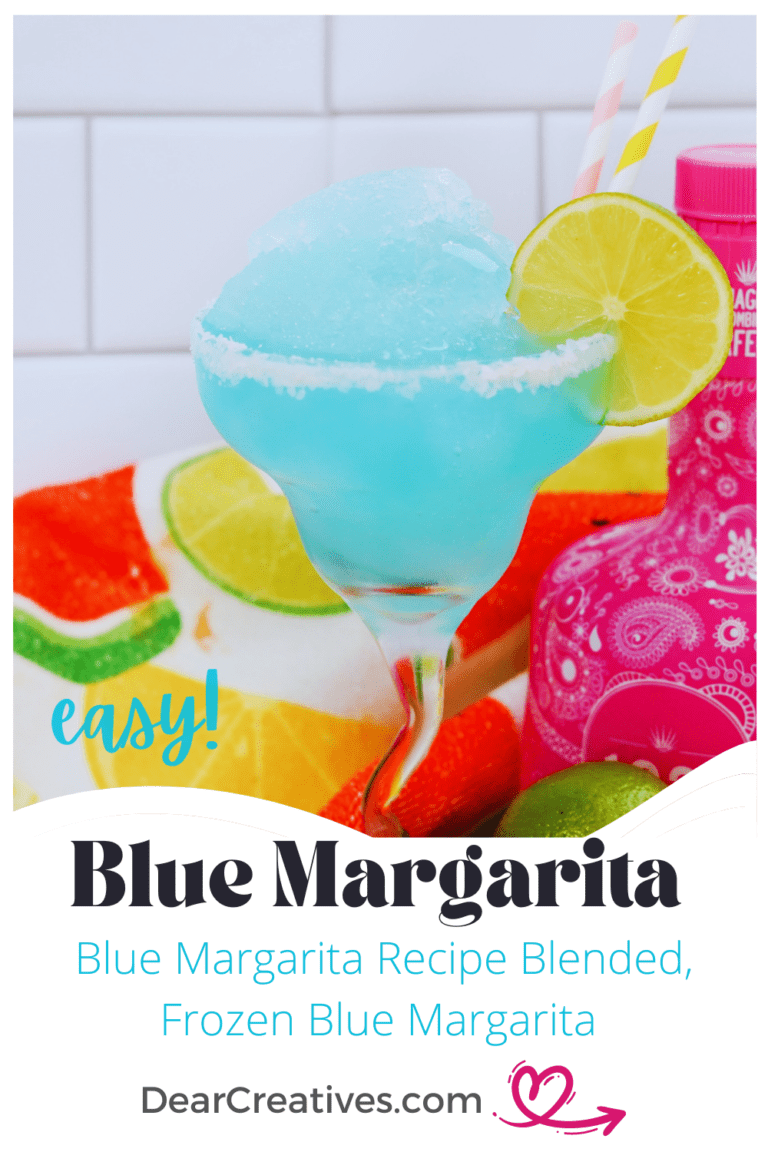 Blue Margarita - Blended Blue Margarita Cocktail Recipe - blend up a frozen margarita to sip and enjoy. Easy margarita cocktail to make that is blue. It's so tasty! DearCreatives.com