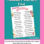 Summer Bucket List - Ideas and activities for families, kids, tweens, teens filled with things to do. Additional ideas on the post. Print the list of ideas for summer at DearCreatives.com