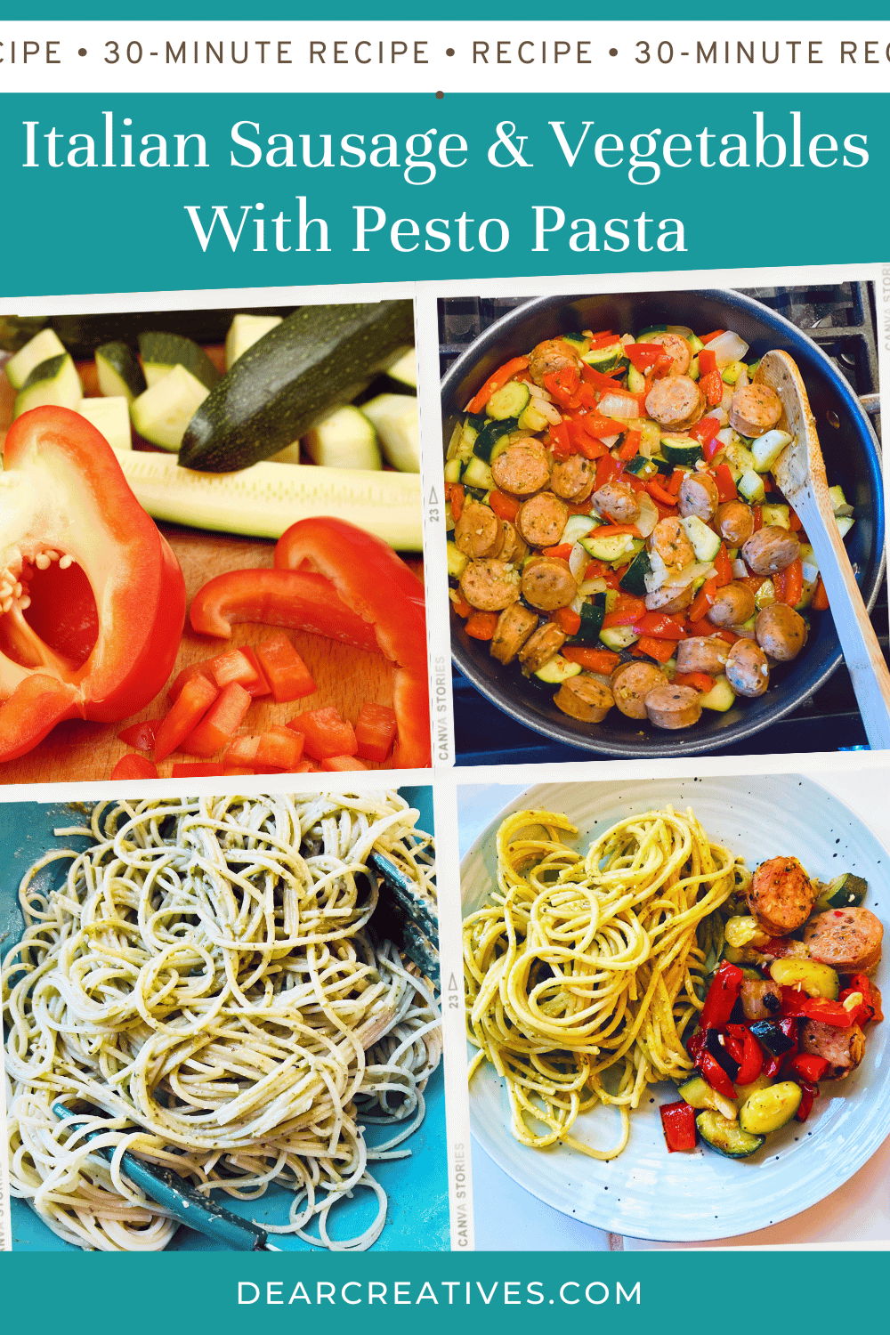 Italian Sausage and Vegetables Recipe - Enjoy this dinner any night of the week. A 30-minute meal with Italian sausage and pesto pasta. DearCreatives.com