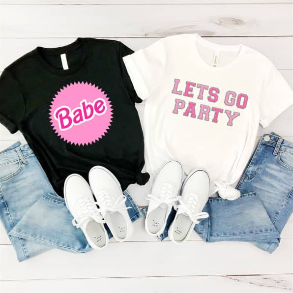 Barbie Graphic Tees - Let's go party and babe graphic tees for women. 