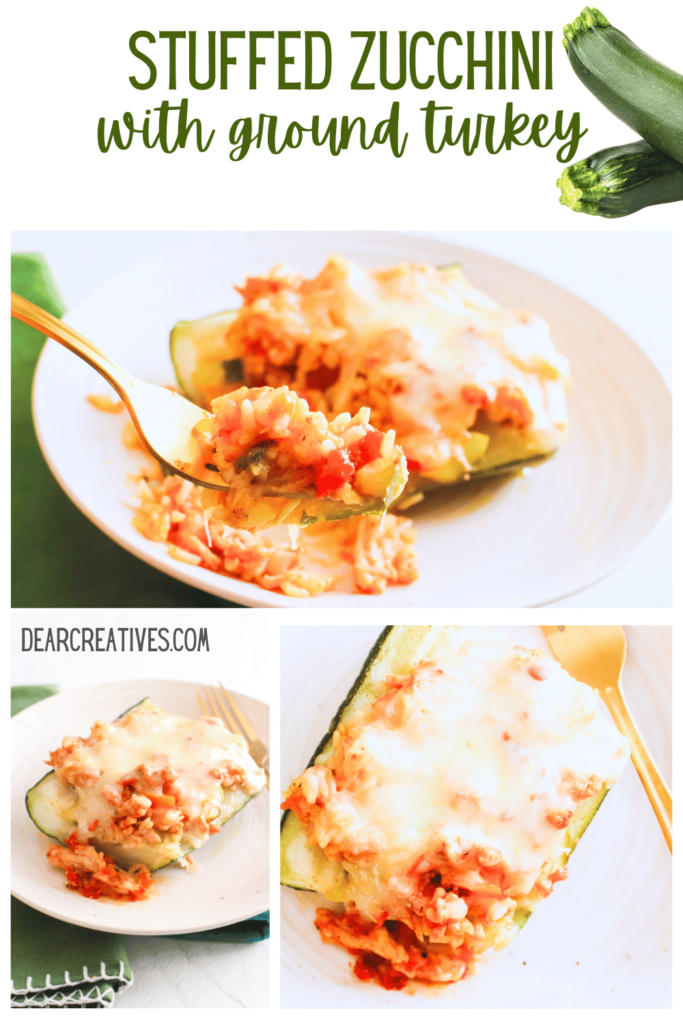 Stuffed Zucchini - Cook zucchini boats any night of the week. All you need is fresh zucchini, rice, canned tomatoes, garlic, spices... Print the recipe for stuffed zucchini at DearCreatives.com