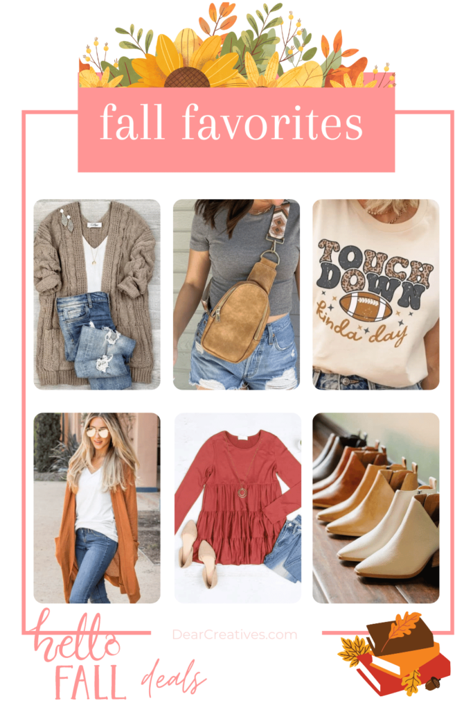 Fall Finds - cute cardigans, sweaters, football tees, crossbody bags, booties, flowy shirts... Catch these sales beginning on Labor Day! DearCreatives.com