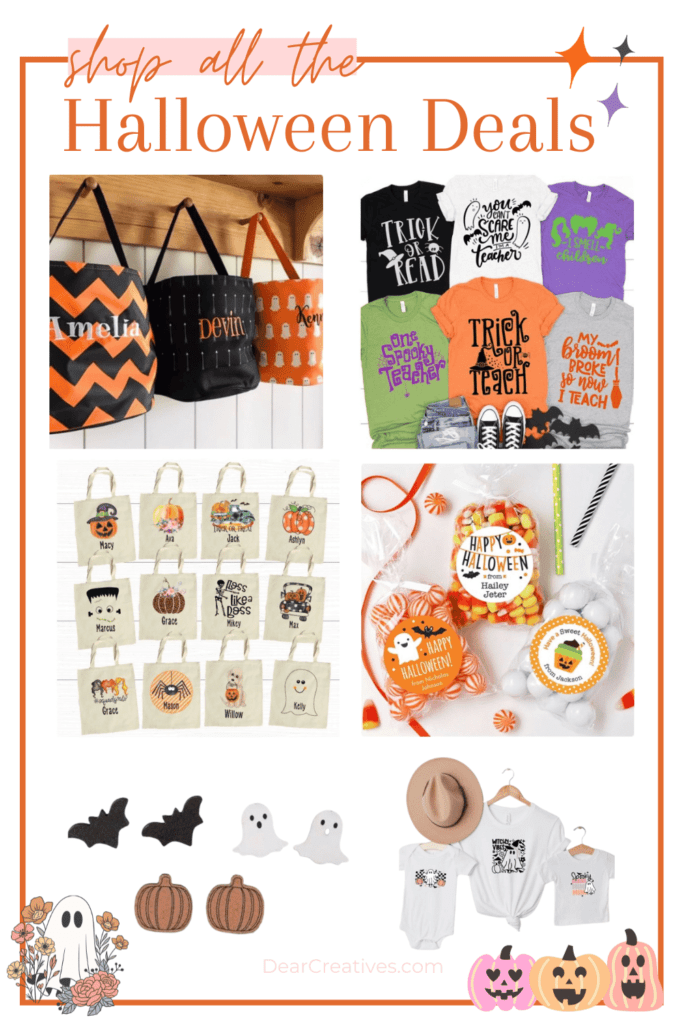 Halloween Deals - trick or treat bags and personalized trick or treat bags, graphic tees, non-candy Halloween gifts, ideas for Halloween DearCreatives.com