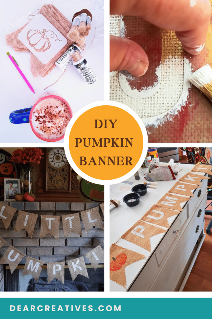 Pumpkin Banner - It's so easy to make your own banners using burlap blanks, acrylic paint, stencils, and stencil paintbrushes. Stencil a banner on burlap! See how to do it yourself! Read more at DearCreatives