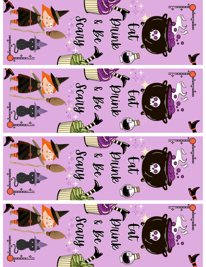 Hocus Pocus Bookmarks - Eat Drink and Be Scary - Cute Witchy bookmarks - PDF free printable bookmarks - © 2023 DearCreatives.com