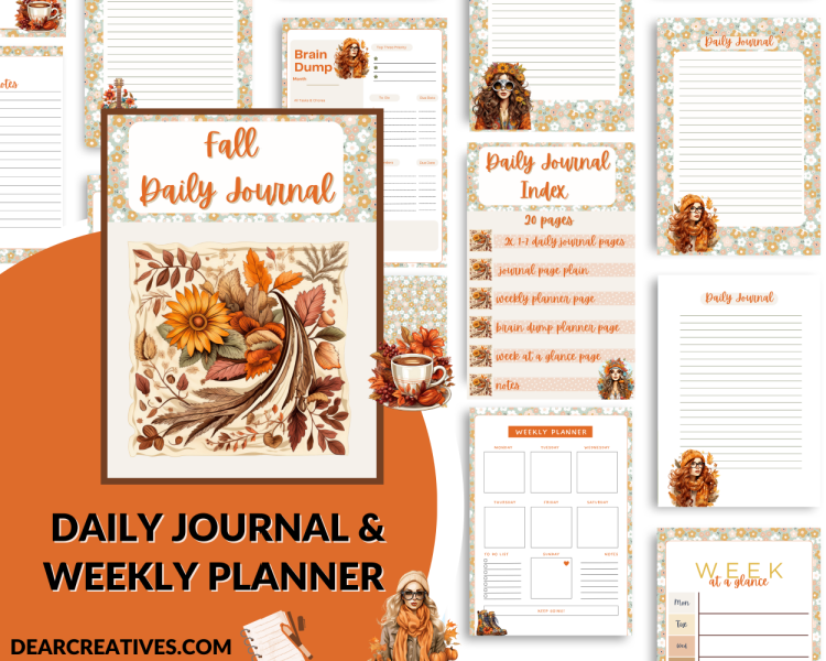 Daily Journal Pages and Weekly Planner Pages Mockup Snapshot 20 Pages...- Get it now! ©2023 DearCreatives.com