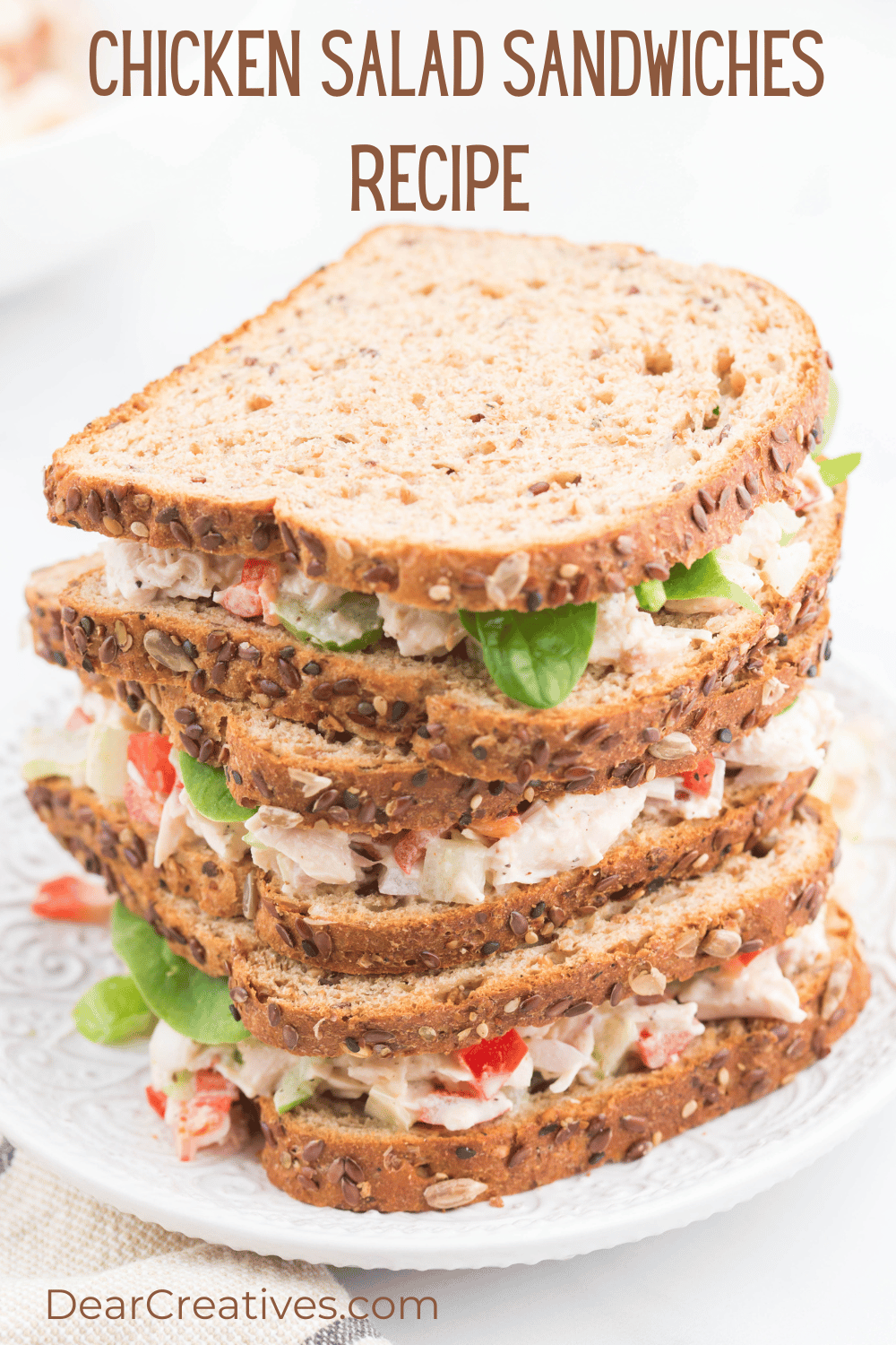 Chicken Salad Sandwiches Recipe - serving 4 effortlessly and easily adaptable for larger gatherings. Made with accessible ingredients, this recipe blends tender chicken, crisp veggies, and... Print the recipe for chicken salad at DearCreatives.com