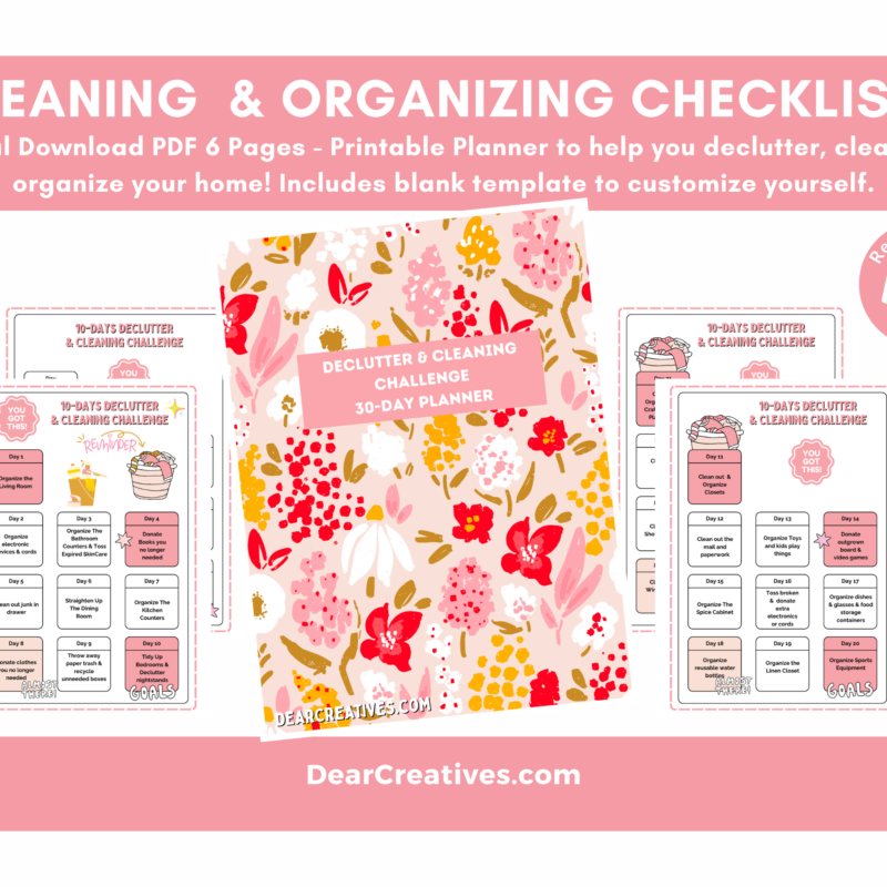 Cleaning Checklists For House - Cleaning Declutter & Organizing Checklists PDF 6 pages to use every year by downloading the file to keep and use for personal use only. You will love this cleaning schedule printable ©2024 DearCreatives.com