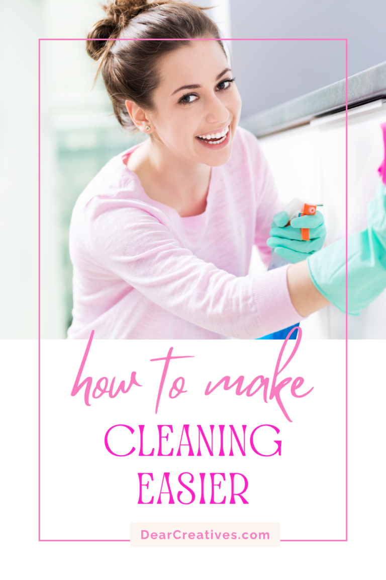 How To Make Cleaning Easier - Get practical tips for cleaning, cleaning checklists, resources, tips to make cleaning go quicker, tools and supplies for cleaning. Plus articles on organizing which will help you immensely. Find out more at DearCreatives.com