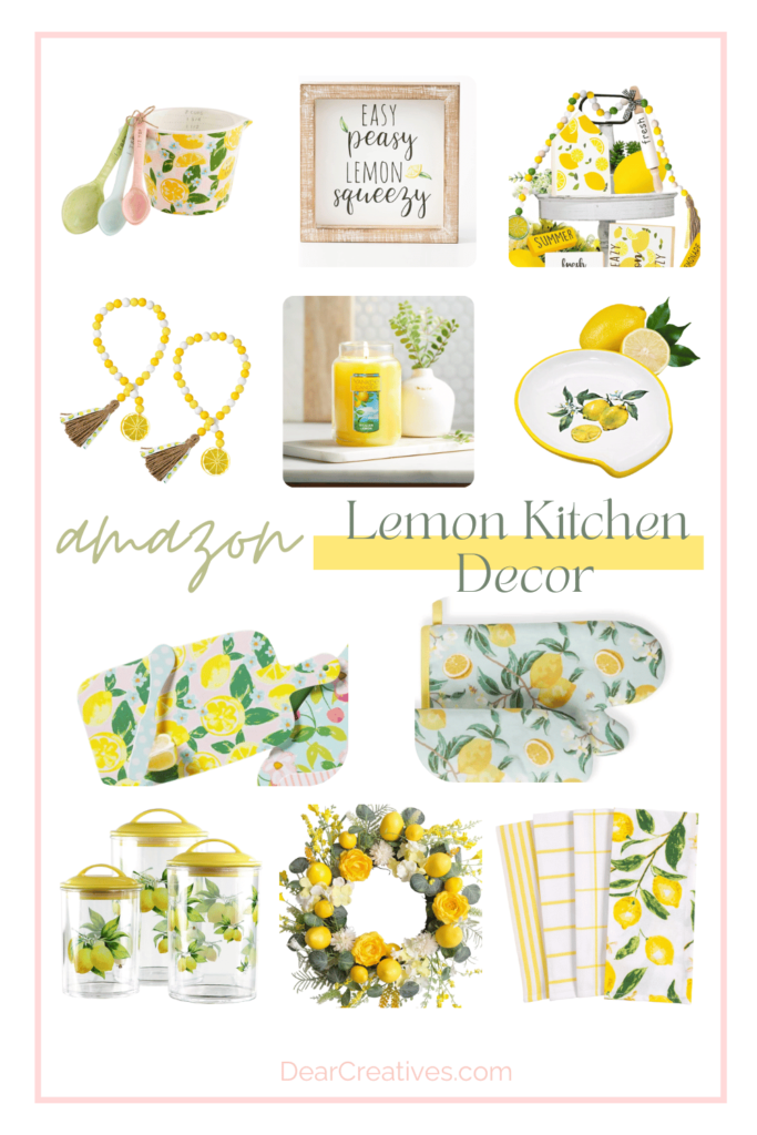 Lemon Kitchen Decor - Brighten up your home with lemon decorations and useful kitchen items with lemon prints on them. Find out more at DearCreatives.com