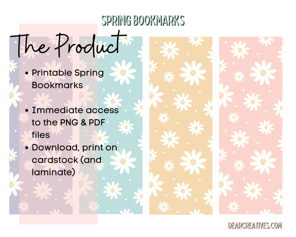 Printable Spring Bookmarks Use them for Spring, Summer  or any time of the year to keep your place with a cute bookmark when reading. DearCreatives.com