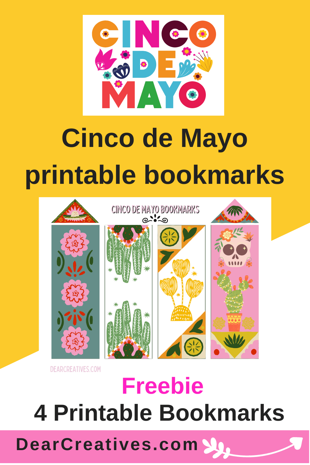 Printable Bookmarks - Cinco de Mayo printable bookmarks 4 colorful designs all on one sheet! DearCreatives.com