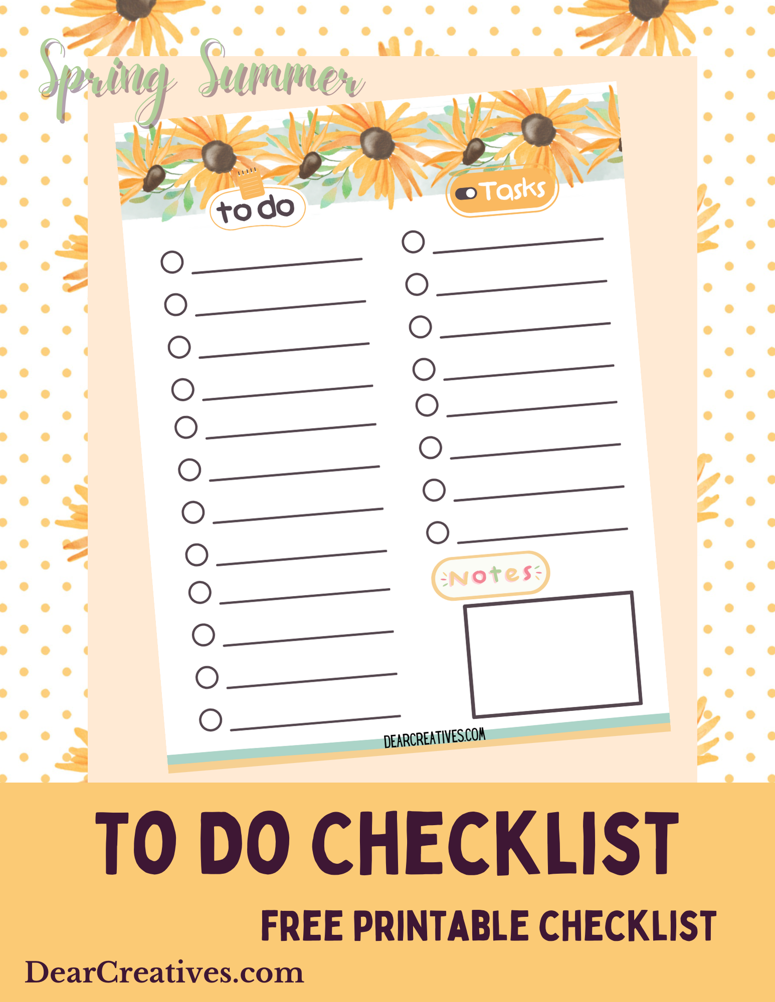 To Do Checklist Printable - With pretty flower design. Use this pretty checklist with boxes and lines to make and check off your to do lists. Find this and more printables at DearCreatives.com