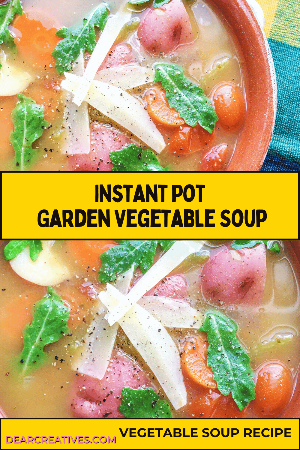 Garden Vegetable Soup made in the Instant Pot - An easy, quick vegetable soup recipe made with fresh vegetables and herbs. DearCreatives.com