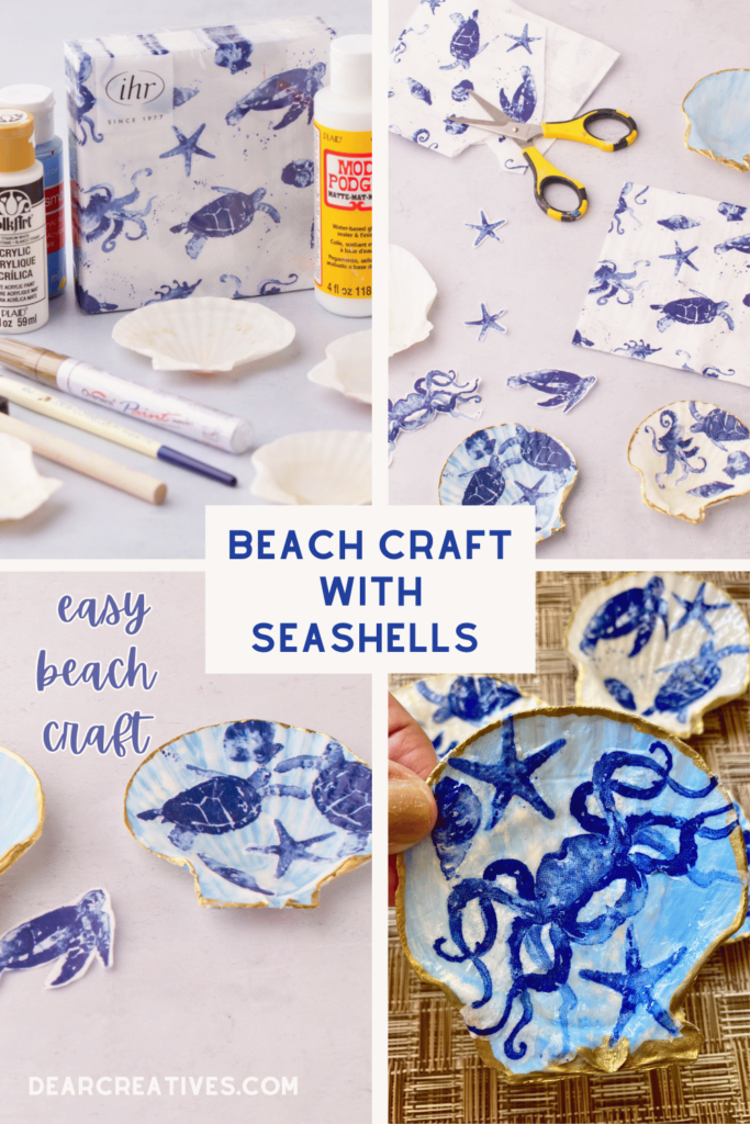 Beach Craft With Beach Shells - Decoupage Seashells is an easy craft to do for... Find out more and get the directions at DearCreatives.com