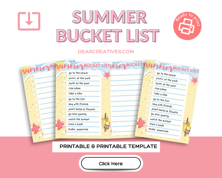 Summer Bucket List Printable and Summer Bucket List Printable Template