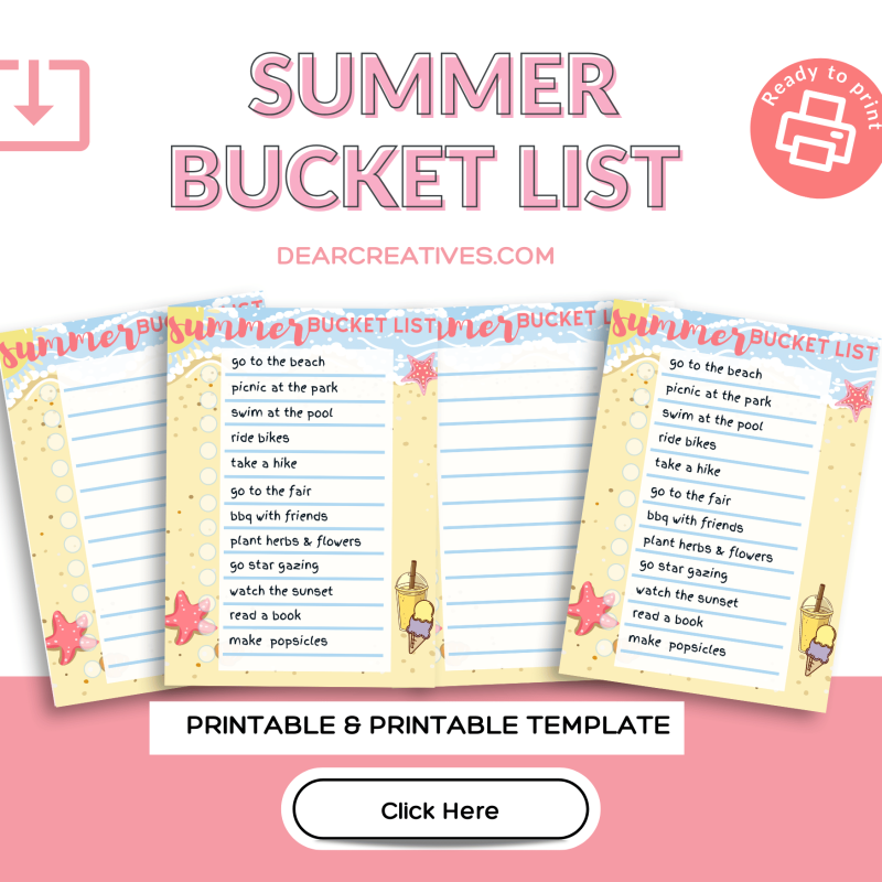 Summer Bucket List Printable and Summer Bucket List Printable Template