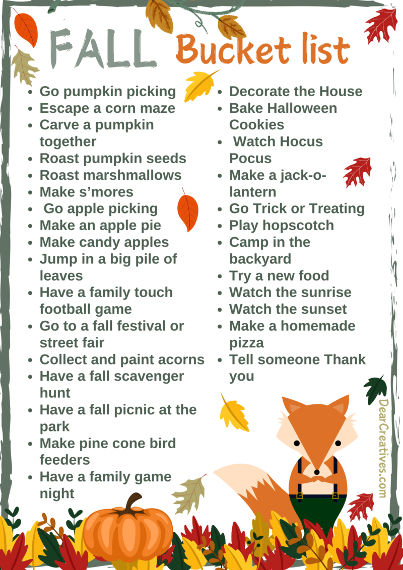 Fall Bucket List Family List Ideas, Activities & Fall Printables Dear