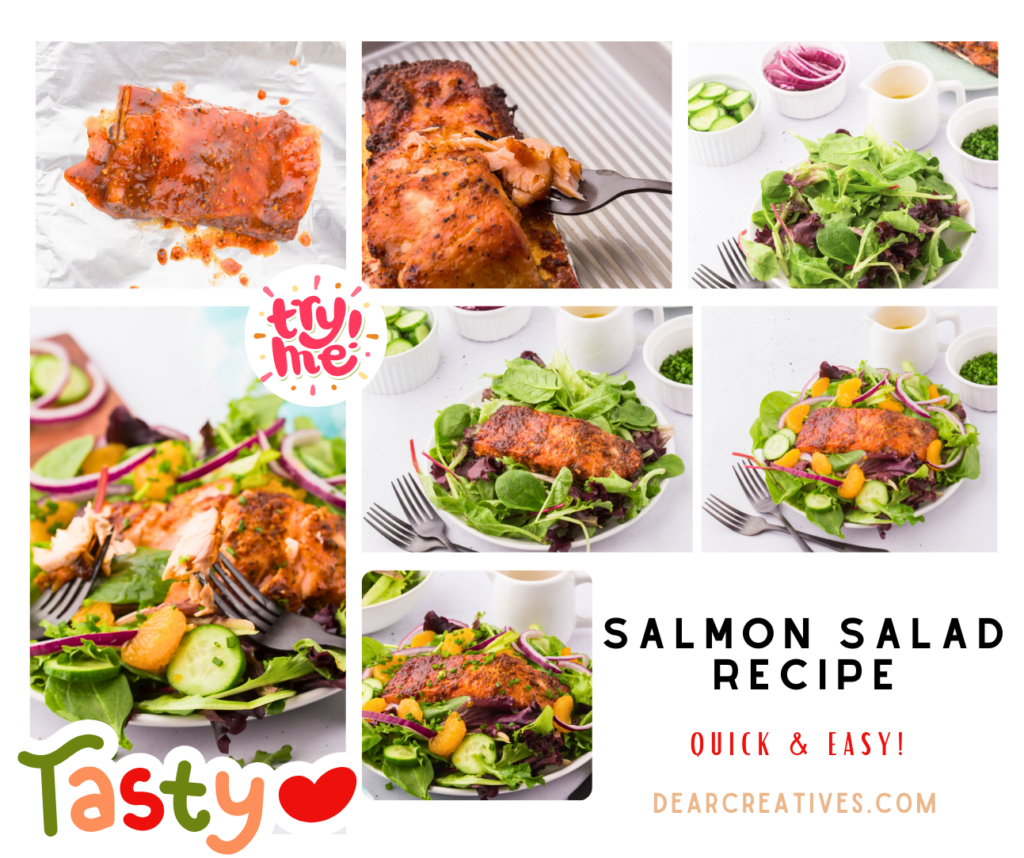 Step-by-Step Instructions how to make Salmon Salad. Quick, easy, and flavorful. Click over and print the salad recipe with salmon at DearCreatives.com
