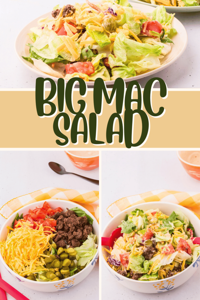 Big Mac Salad - This cheeseburger salad quick and easy recipe to enjoy any night of the week! Get the Big Mac Salad Recipe and Big Mac Salad Dressing Recipe and enjoy! DearCreatives.com
