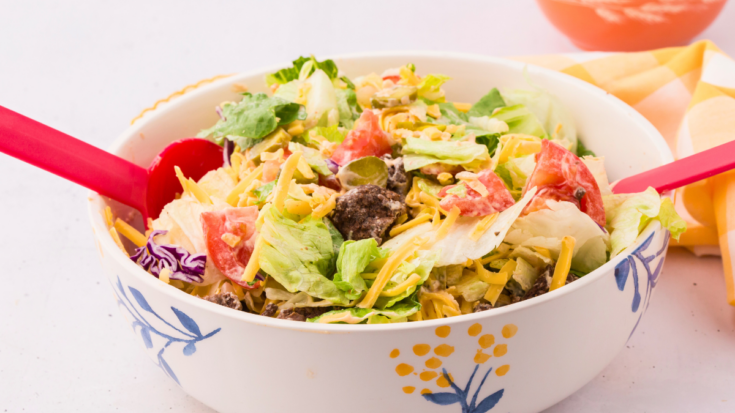 Big Mac Salad tossed with Big Mac Salad dressing. Extra dressing reserved to add as needed or desired Get the recipe for this cheeseburger salad and dressing at DearCreatives.com