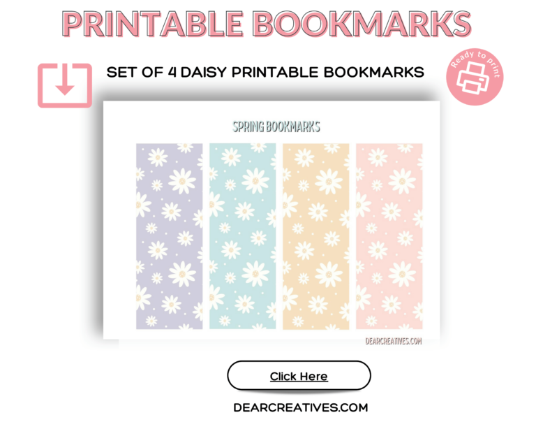 Printable Bookmarks Daisy Design - Set of 4 Daisy Printable Bookmarks in Pretty Colors. Click over to find out more! They are so pretty! DearCreatives.com