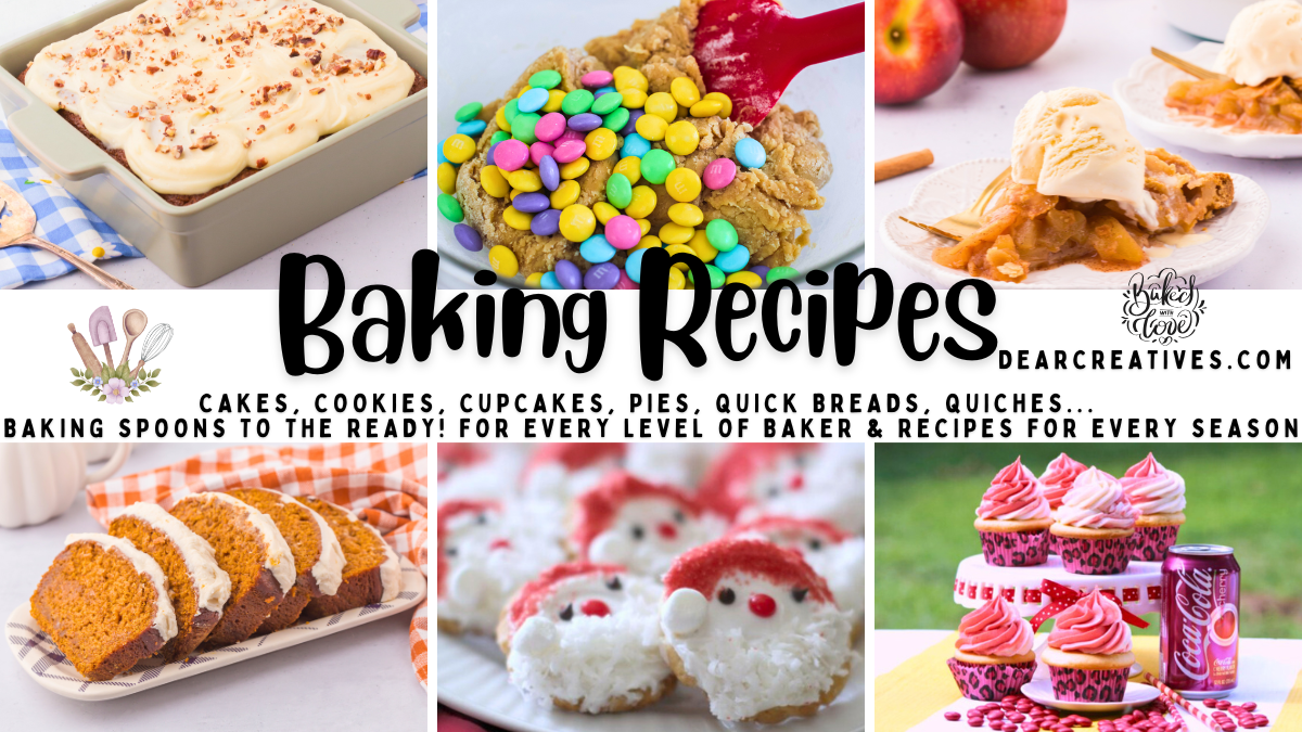 Baking Recipes - Cakes, Cookies, Cupcakes, Pies, Quick Breads, Quiches... For Every level of Baker - Baking Recipes for Every Season. Baking Spoons To The Ready! Get a recipe to bake! DearCreatives.com