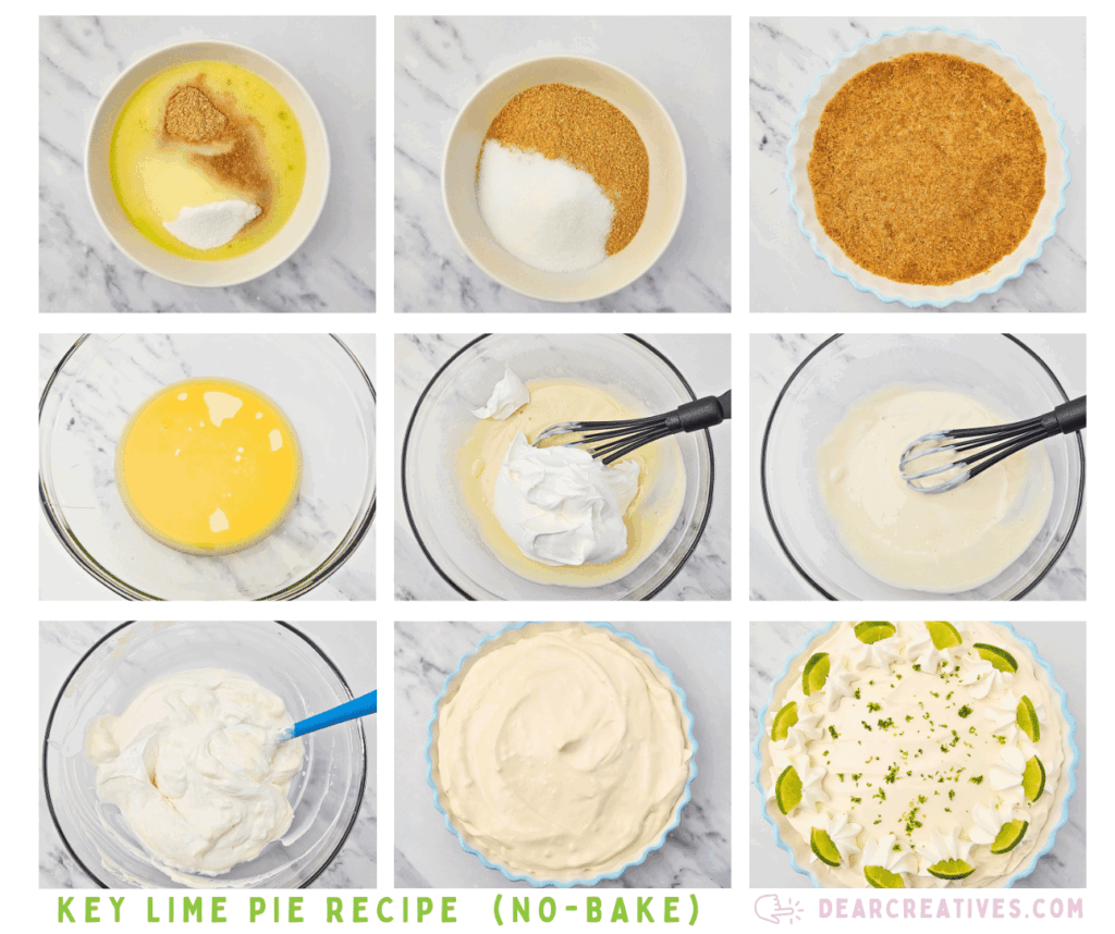 How to make a key lime pie. Steps for key lime pie filling and graham cracker crust.  Key lime pie recipe (no-bake) at DearCreatives.com  
