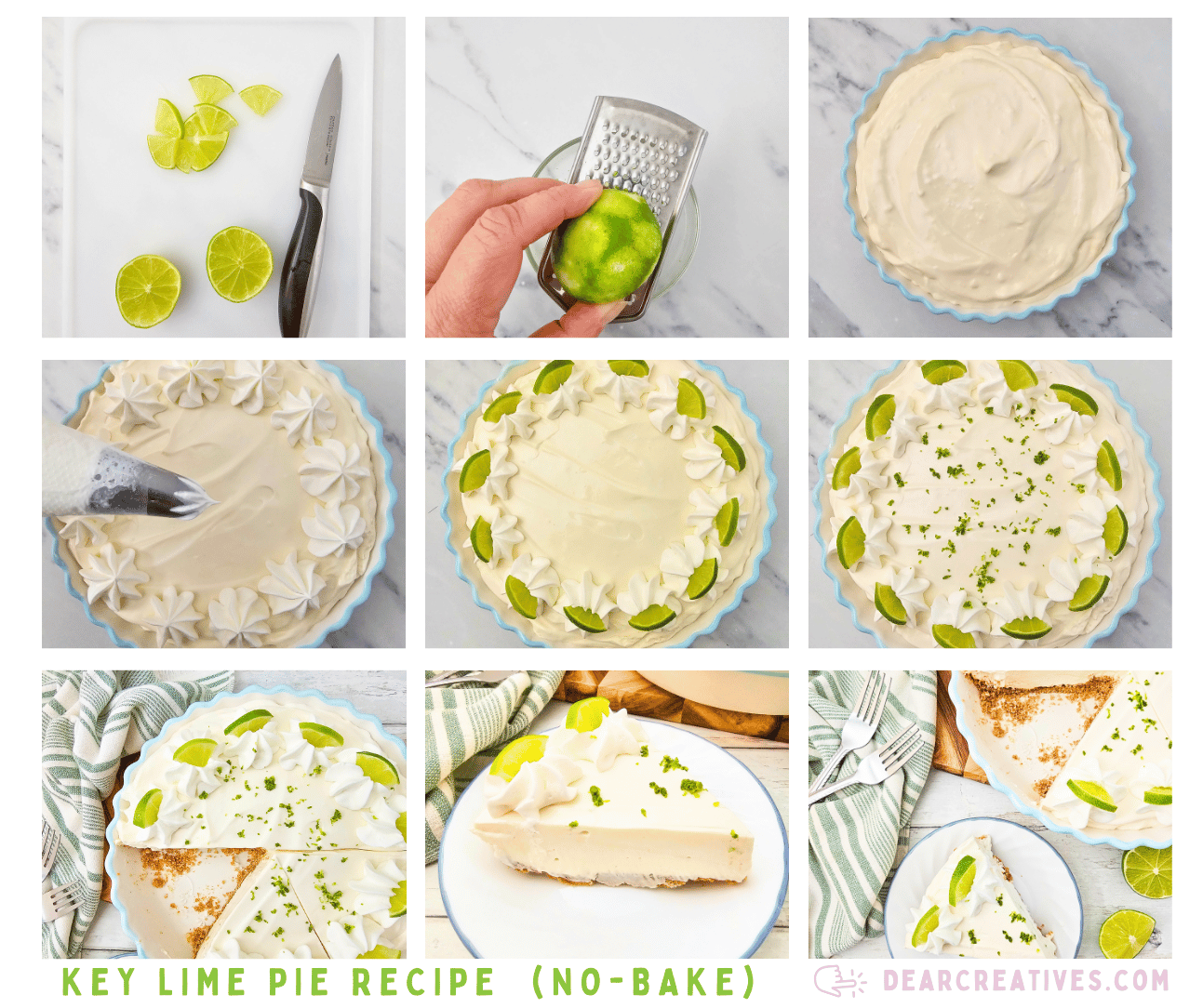 How to top and decorate a key lime pie. Easy No-bake key lime pie recipe at DearCreatives.com  