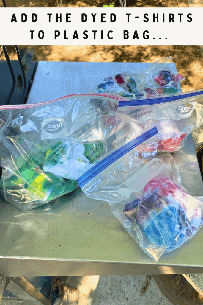 Once the tie dye craft is done, add them to bags for 6-8 hours or overnight. Rinse in cold water. Then wash and dry. Get Tie Dye Tips and How-To at DearCreatives.com