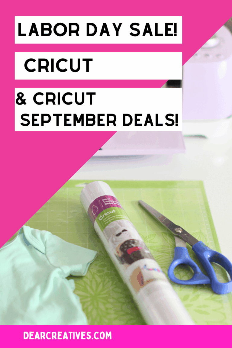 A graphic for a Cricut sale with a white Cricut Maker machine, Cricut materials, and a hot pink graphic overlay with the text Labor Day Sale Cricut & September Deals.