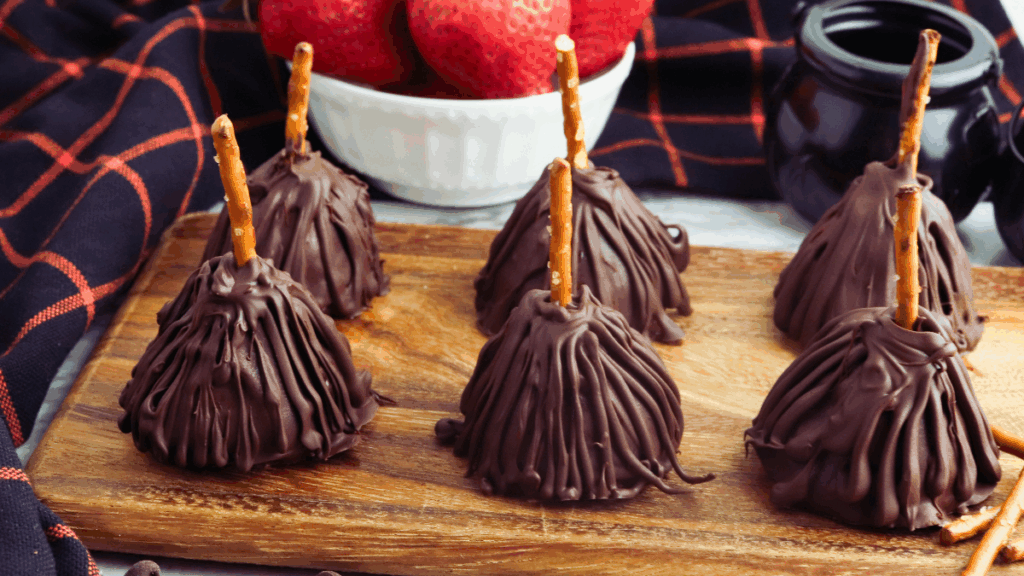 Halloween Chocolate Covered Strawberries The Dipped chocolate covered strawberries look like Witch Brooms. Get the tips and recipe for witch broom strawberries. DearCreatives.com