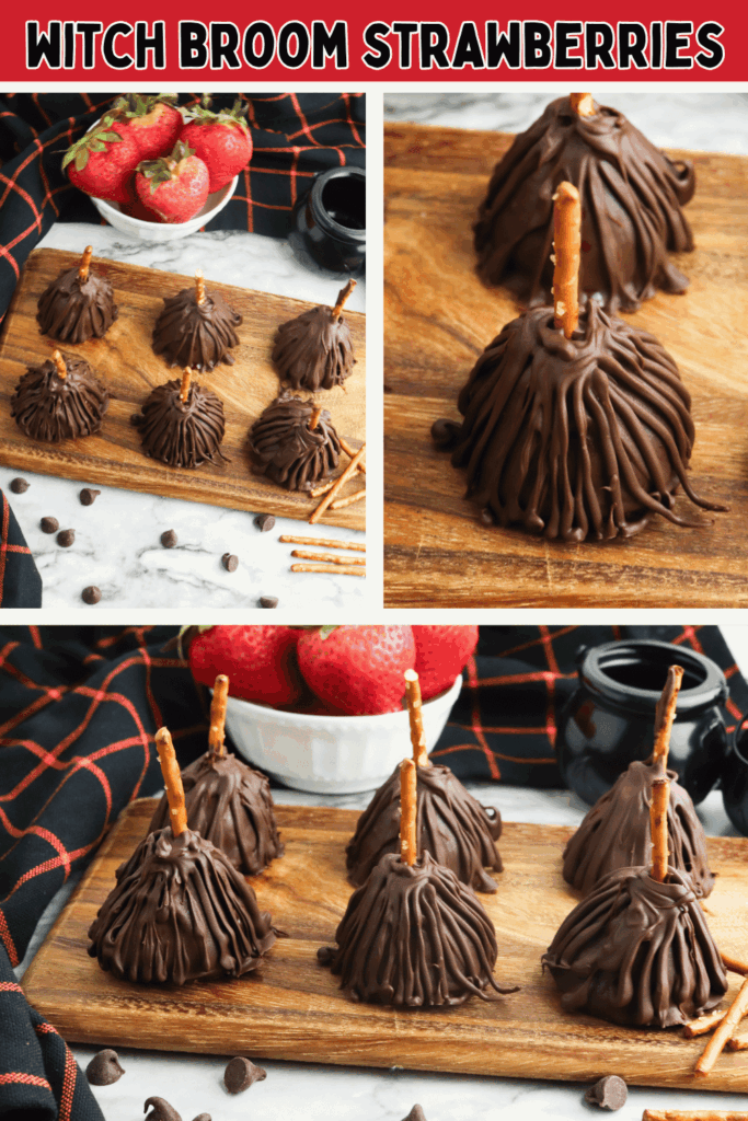 Witch Broom Strawberries Halloween Chocolate Covered Strawberries Witch Broom Strawberries - Halloween no-bake dessert that is easy to make! DearCreatives.com